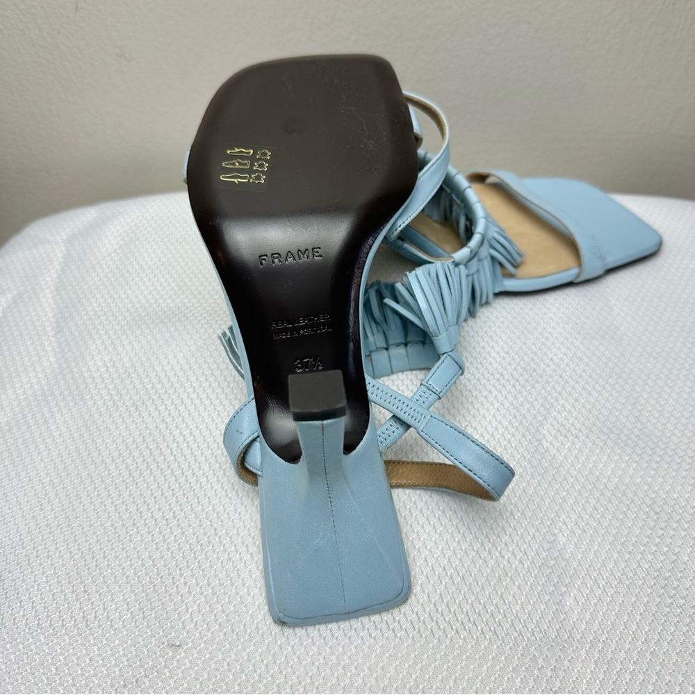 Frame Borrego Leather Tassel Sandal Chambray Blue Sz 37 1/2 Us 7 1/2 - Picture 6 of 9